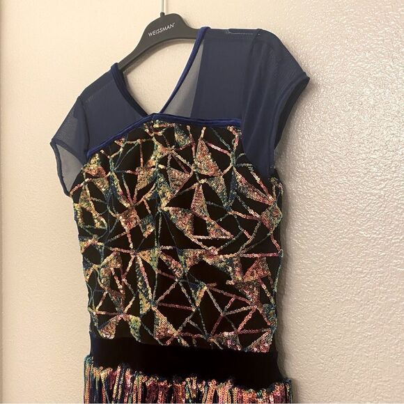 Weissman Dance costume blue sassy fringe sequin dress Misbehave 16291 Adult MA - Picture 5 of 10